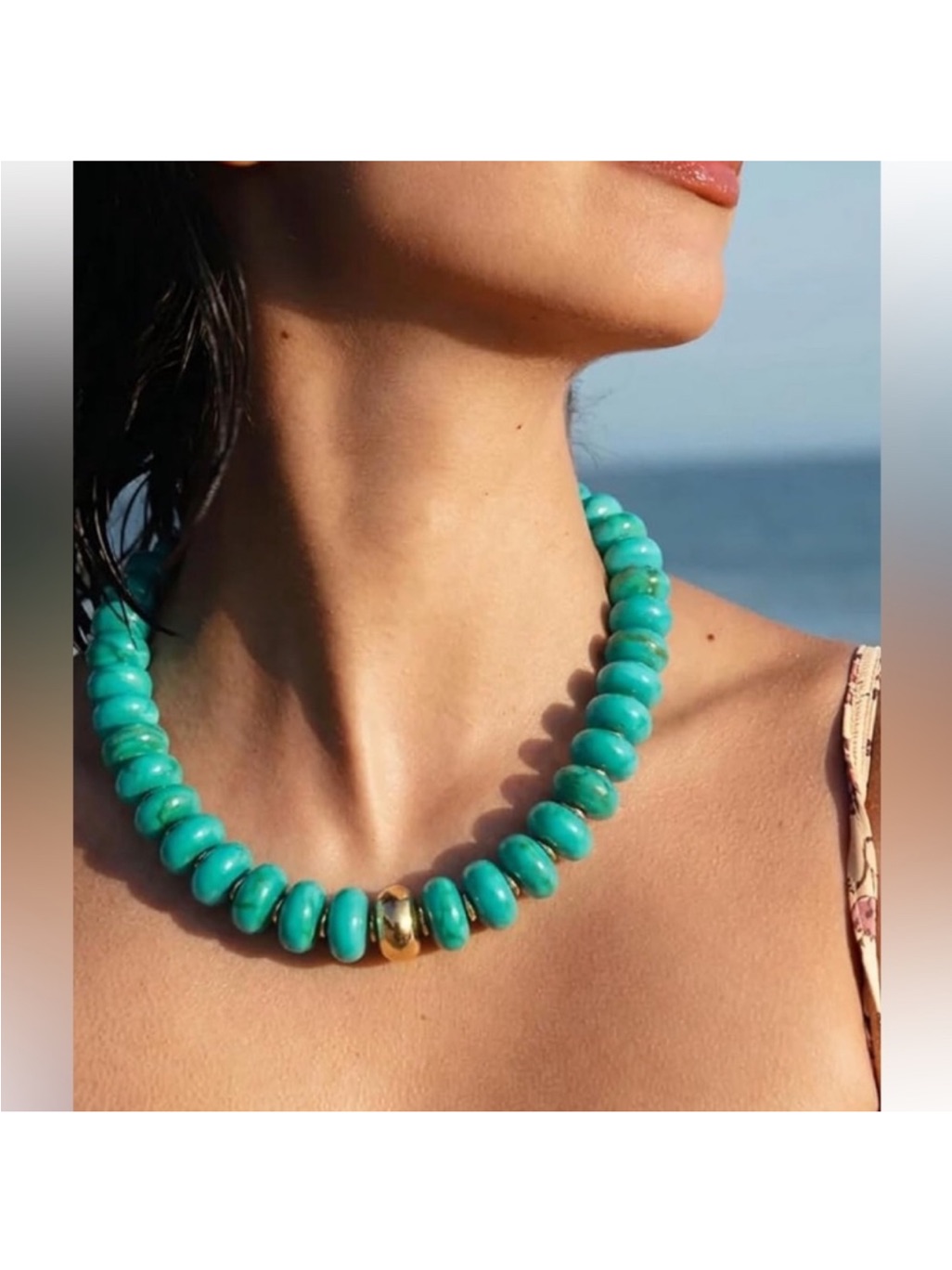 New! Coastal In The Sun Beaded Turquoise Gold Necklace Nwot